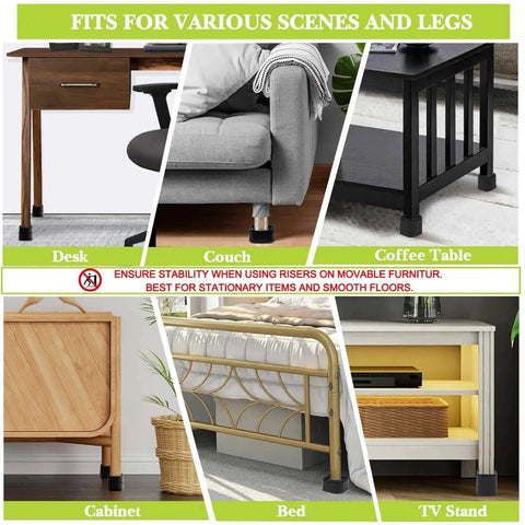 Four Pack Heavy Duty Adjustable Bed Risers 1 2 3 Inch Square Stackable Furniture Lifts For Tables Desks Couches Sofas Cabinets Beds And Chairs Black Set Of 4 used on furniture