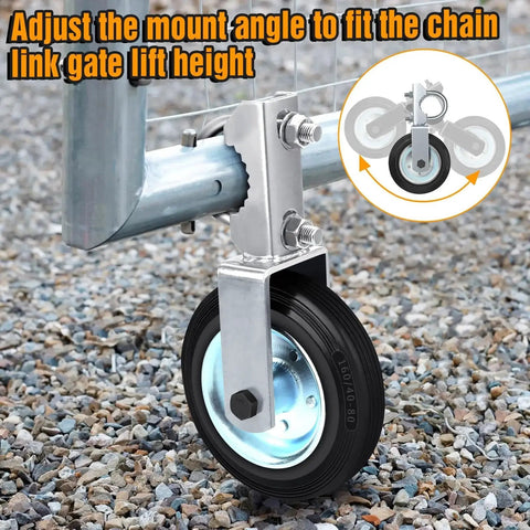 Gate Wheel For Metal Swing Gates With 1 5/8 To 2 Inch Frames Heavy Duty Gate Support Wheel installed on chain link fence