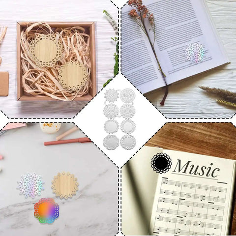 8 Pattern Round Lace Border Die Set For Card Making And Paper Crafting With Dope Floral Motifs in various crafting scenarios