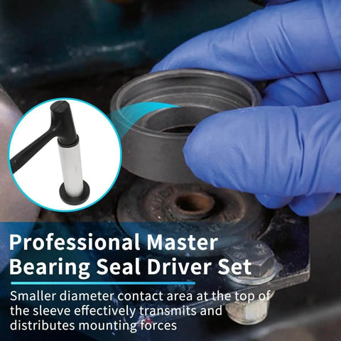 Hands using 37 Piece Sealed Bearing Mounting Kit With Oil Seal Installation Tools for precise installation on machinery.