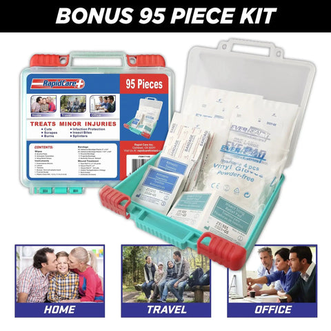 Open Grab-And-Go First Aid Kit With 300+ Pieces Plus Bonus 95-Piece Travel Pack For Home Office And Outdoors Color Coded