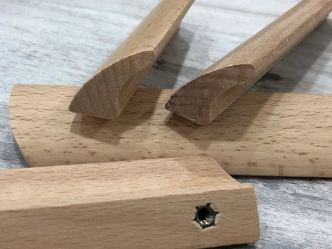 Unfinished Beech Wood Furniture Pulls Set Of 10 Paintable Wooden Cupboard And Drawer Handles Two Hole Design close-up
