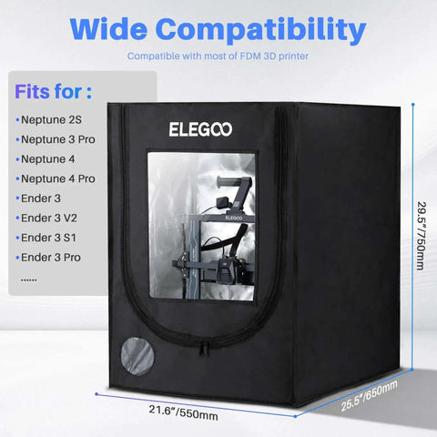 Fireproof And Dustproof 3D Printer Enclosure For Neptune And Ender Models with window, 25.5x21.6x29.5 inches, side view