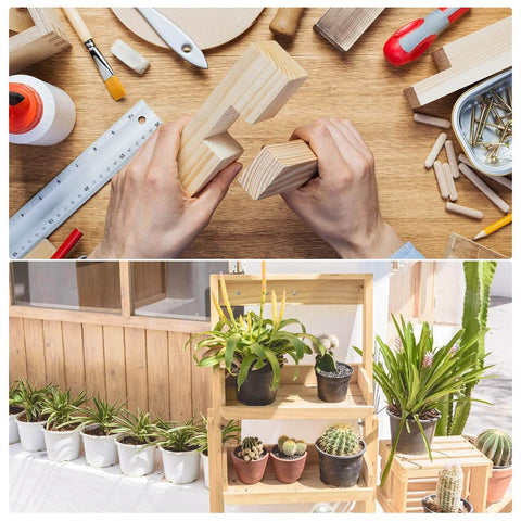 Hands assembling wood project using Copper Self Tapping Wood Screws M2 10mm Slotted Round Head for DIY Woodworking, plants displayed.
