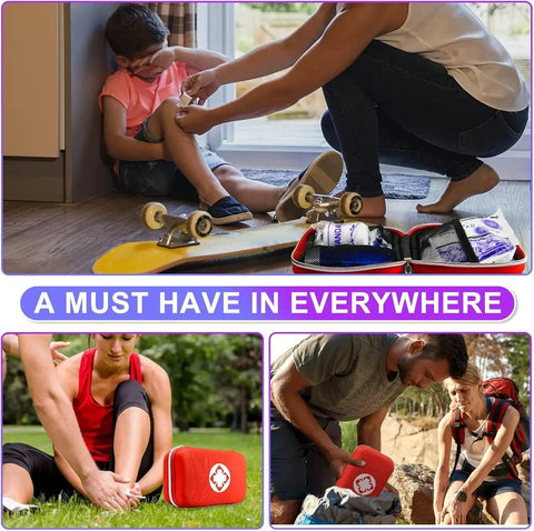 Image of people using a Car First Aid Kit 275 Piece Grab And Go Survival Gear For Travel And Home Emergency Essentials In A Compact EVA Case.