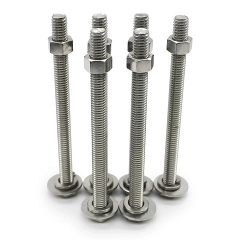 Tough-As-Nails 3/8-16 X 5 Stainless Steel Hex Bolts With Nuts, Flat And Lock Washers, 18-8 304 Stainless, fully threaded kit