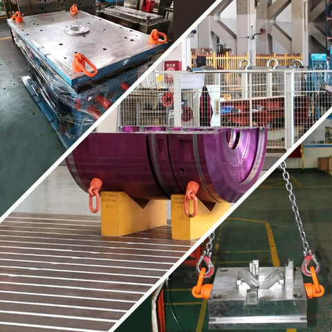 Various industrial setups using Eye Bolt M12x19 0.7 Ton Universal Swivel Hoist Ring Set of 2 Alloy Steel for overhead lifting