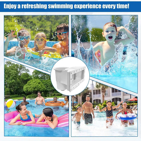 Kids splashing in the pool with Wide Mouth Through Wall Skimmer Kit For Above Ground Pools Easy Install Debris Catcher shown