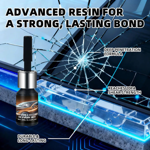 Close-up of a bottle from the DIY Windshield Repair Kit for Chips and Cracks That Stops Spreading in Minutes, showing advanced resin.