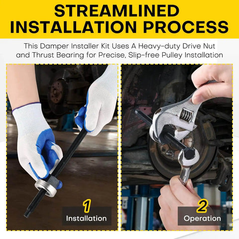 Installation process of Five Piece Long Reach Harmonic Balancer Installation Tool Kit With Extended Forcing Rods on GM Dodge engines