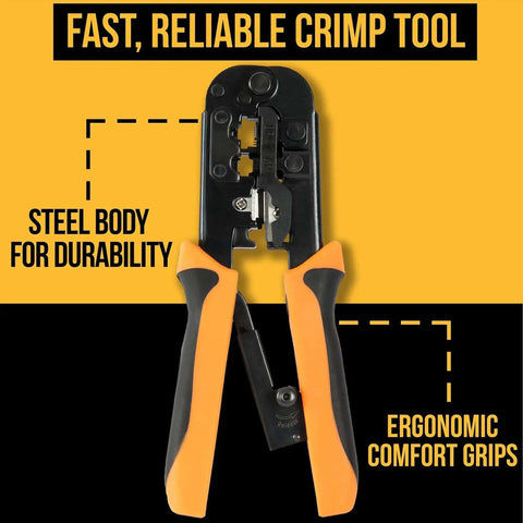 All-In-One 15-In-1 Network Tool Kit For Ethernet Cabling Pro Grade RJ45 Crimp Tool with steel body and ergonomic grips