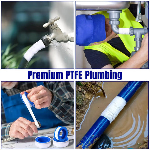Image of 100 Rolls PTFE Tape One Half Inch By 520 Inches For Plumbing Sealant Waterproof Leak Proof Sealing Tape, used on pipes.