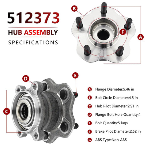 AWD Rear Wheel Bearing And Hub Assembly Pair Replacement For Nissan Juke 2011 2017 And Nissan Rogue 2008 2020 Non ABS view with specifications