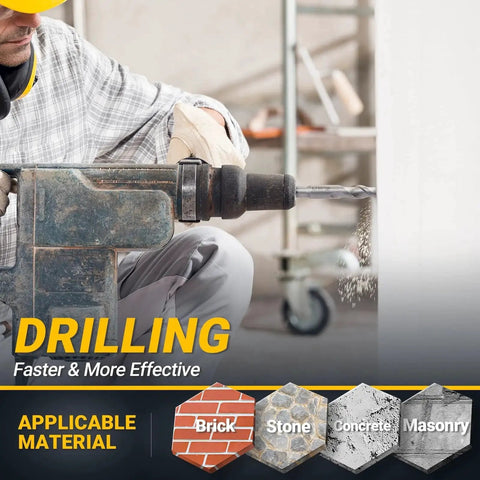 Person using 17 Piece SDS Plus Rotary Hammer Drill Bits And Chisel Set With YG8C Carbide Tips For Concrete Brick And Stone Masonry
