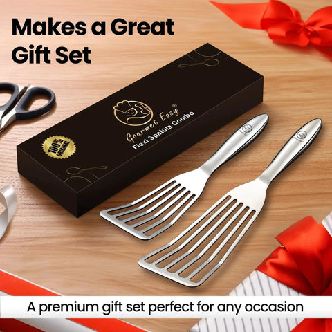 Ultra Thin Edge Stainless Steel Spatula Set With Large Fish Turner And Small Slotted Spatula, Ergonomic Non Slip Handles, Seamless One Piece Construction, Dishwasher Safe