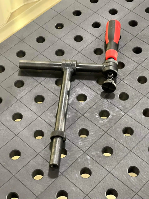 Front view of 4-Pack 180 Degree Welding Fixture Screw Clamps For Five Eighth Inch Tables on modular fixture table