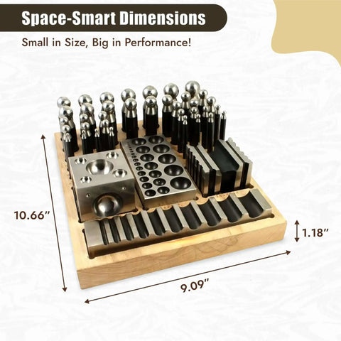 Workhorse Doming Block And Punch Set For Jewelry Making 41 Piece Dapping Kit with steel block on wood base