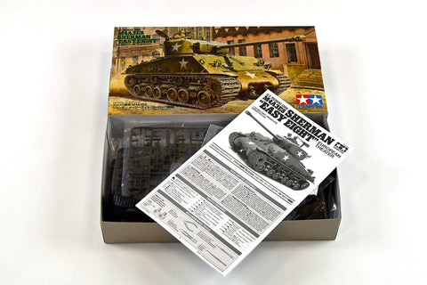 Realistic 1 To 35 US Medium Tank M4A3E8 Sherman Scale Plastic Model Kit With Slide Molded Turret And Welded Hull Texture Box