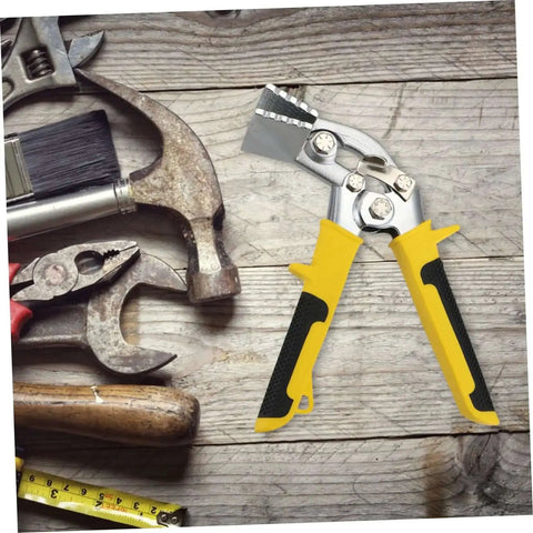 Ergonomic Handheld Ductwork Tool For Sheet Metal Bending And Seaming Pro Grade Hand Seamer with yellow handle on workbench