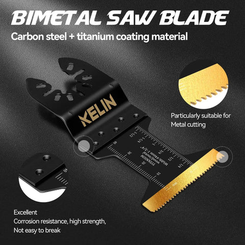 Titanium Enhanced Oscillating Tool Blades Kit for Metal and Wood Cutting KELIN 16-Piece Set With Titanium Plated Bi-Metal Blades
