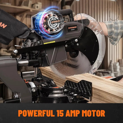 Powerful 12 Inch Dual Bevel Sliding Miter Saw With Ambidextrous Operation And Laser Guide Dovaman 3800 RPM 4.2 By 13 Cutting Capacity