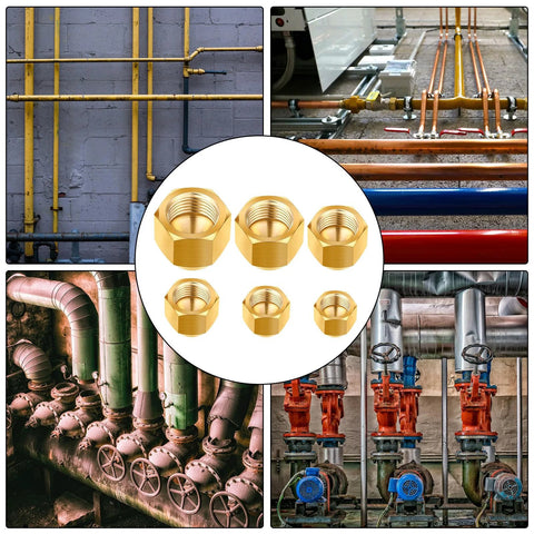 Brass pipe cap fittings, 6 pcs, compression type for 1/4-3/4 in OD copper pipes