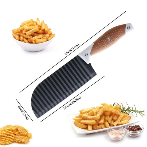Crinkle Cutter Wave For Veggies And Fries With Stainless Steel Blade And Rubber Handle Dishwasher Safe Brown Perfect For French Fries Cucumbers Carrots Potatoes And More OLULU