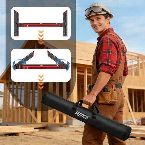 Adjustable Stair Tread Template Tool With Solid Aluminum Alloy Jig, No Assembly Required, 23 To 64 Inch Lengths, shown with case