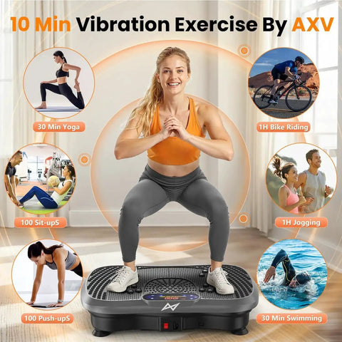 Woman exercising on Vibration Plate Fitness Platform For Full Body Workout, Bluetooth Shaker Board for muscle activation and toning.