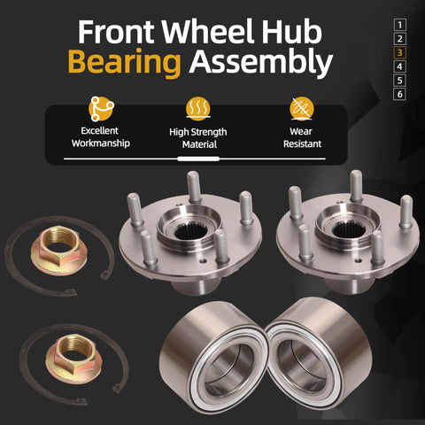 Front Wheel Hub Bearing Assembly Set Of 2 For Honda Accord 2013-2017 And Acura TLX 2015-2019 Direct Fit OE Replacement Replaces 510118 44600-T2F-A01