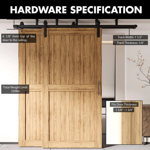 Black Rustic Ceiling Mount Double Track Bypass Sliding Barn Door Hardware Kit For Two Doors 8 Ft Long Flat Track Interior