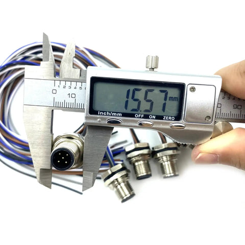 Measuring M12 5 Pin A Coded Front Mount Male Connector Cable IP67 Waterproof with caliper