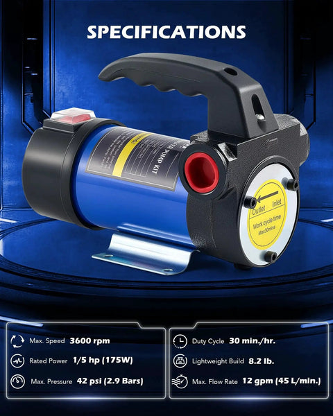 12 Volt Diesel Transfer Pump Kit With Nozzle And Hoses For Fast Fuel Transfer Self Priming DC Electric Pump Delivers Up To 11.9 GPM