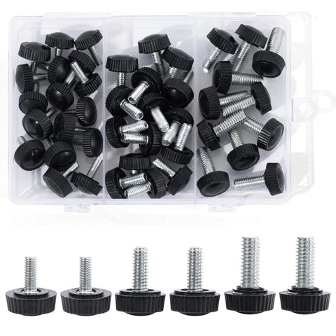 30 Pieces Knurled Thumb Screws Set With M4 M5 M6 Threaded Monitor Screws VESA Compatible Carbon Steel Clamping Knobs in case