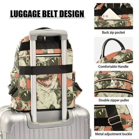 Quilted Womens Backpack Purse With Zipper Closure And Leather Handle Dope Everyday Carry Bag For Work Travel College And Social Life Adjustable Shoulder Strap Multiple Pockets Stylish Pattern Bag shown on luggage with buckle and handle features visible.