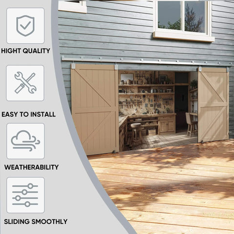 Exterior Sliding Barn Door Hardware Kit With Beefy Box Rail Heavy Duty 20 Foot Silver Finish Galvanized Steel installed