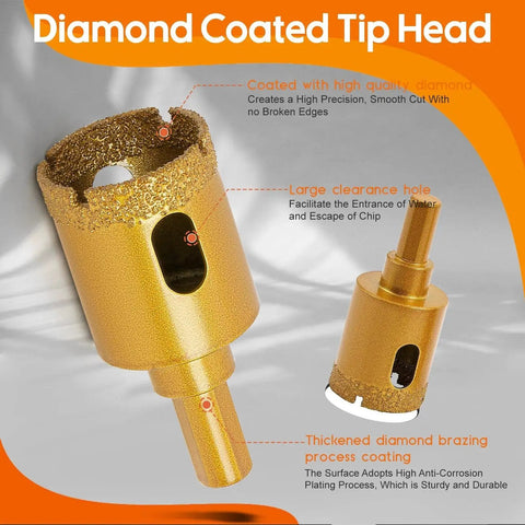 Diamond Hole Saw Kit For Glass Ceramic Tile Marble And Porcelain For DIYers And Pros, 12 Piece Hollow Drill Bit Set with diamond coated tip head
