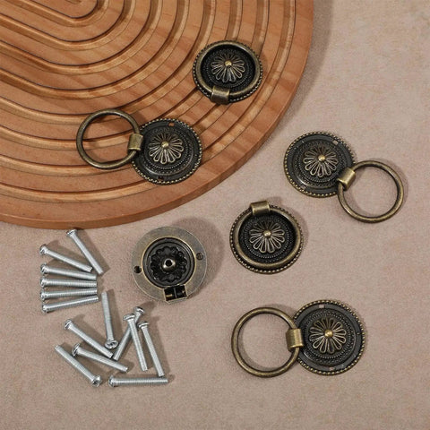 Antique Brass Dresser Knobs And Cabinet Pulls Set Of 6 Vintage Single Hole Metal Handles With 12 Screws on display