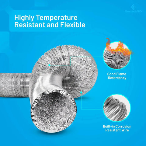 6 Inch By 25 Feet Aluminum Foil Dryer Duct With Built In Steel Wire Reinforcement Flexible Dryer Vent Hose UL Listed with flame retardancy