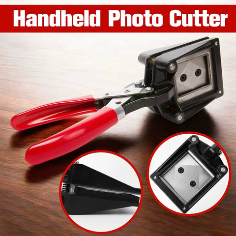 Go-To 50X50Mm Square Photo Cutter Handheld Die Punch Tool for Paper Cards Crafts shown on a wooden surface