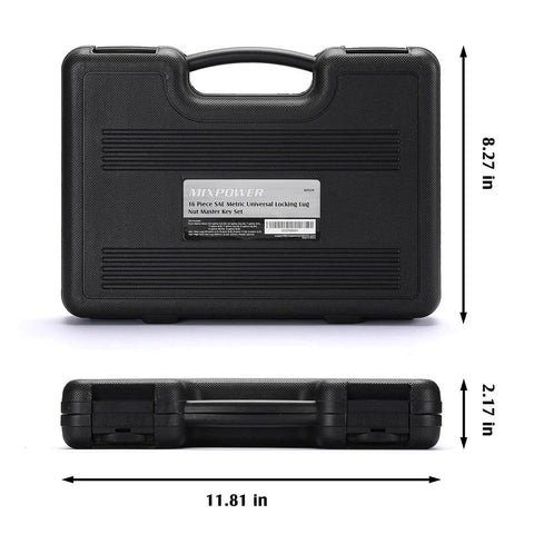 16 Piece Locking Lug Nut Master Key Set With Spline Star And Hex Keys Wheel Lock Removal Kit in closed black case