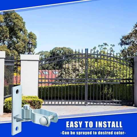 4 Pcs Heavy Duty Wall Mount Gate Hinges For Pipe Gates And Chain Link Fences Pressed Steel Outdoor Hardware Set shown with gate