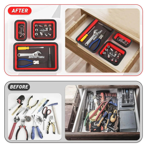 Collapsible Magnetic Parts Tray Set With 15Lb Magnetic Pickup Pen, 3 Size Silicone Foldable Tool Trays in drawer organizing tools