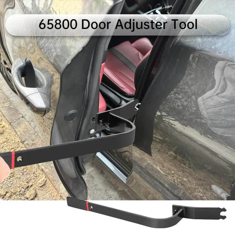 Door Hinge Alignment Tool For Cars And Light Trucks Upgraded Door Adjuster 65800 Universal Fit Quick And Easy Alignment Durable Steel Construction Compatible With Most Vehicle Hinges And Auto Doors shown in close-up view adjusting a car door hinge.