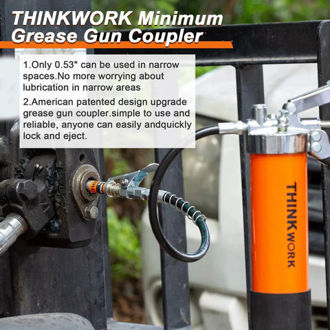 Powerful 0.53 Inch 90 Degree Grease Gun Coupler Set With Quick Release And 12 Inch Flex Hose Strong Lock On Design 12000 PSI