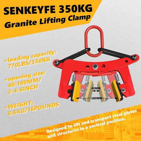 Granite Lifting Clamp 6 Inch 770lbs Heavy Duty Vertical Stone Clamp for Lifting, red clamp with black adjustments shown