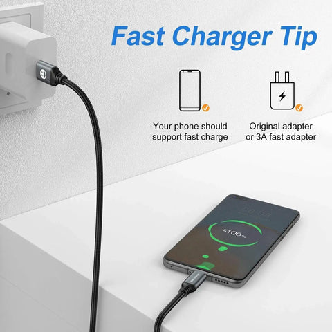 Braided USB Type C To A Cable 5 Pack 6ft Fast Charging 3A Power Cord connecting phone to charger