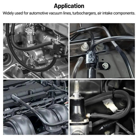 Silicone Vacuum Tubing Hose For Car Buffs And DIYers One Quarter Inch ID 6mm Black 10 Ft Long FDA Food Grade shown in use under hood