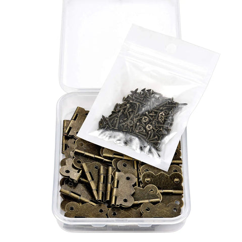 Antique Bronze Butterfly Hinges Set For Jewelry Boxes And Craft Projects With 160 Screws, 40 Hinges, 1 Inch Engraved Design in a box.