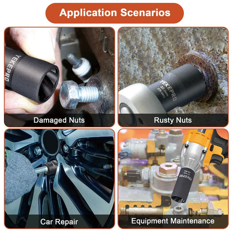 Lug Nut Removal Tool Kit For Damaged Frozen Rusted Nuts And Bolts, usage scenarios: damaged nuts, rusty nuts, car repair, equipment maintenance.